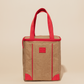Eco-friendly structured lunch cooler with red handles, padded interior, and easy-to-clean surface for snacks or meals storage