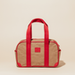 Structured lunch cooler bag with red handles, water-resistant, insulated, and ideal for organized meal storage on the go.