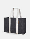 Boxy Tote with structured silhouette, contrasting white handles, and spacious interior for everyday essentials.