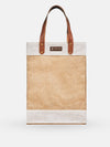 Jute Tall Tote with leather handles and sturdy design, perfect for market trips and carrying tall items.