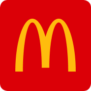 Red background with a simple yellow arch logo representing a fast food brand