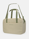 Melbourne XL Cooler Bag in beige with green straps, soft-sided and spacious for keeping drinks cool on trips.