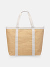 Nairobi Jute Market Cooler with white handles, spacious insulated bag for market trips and family outings.
