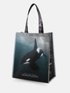 Reusable Shopper Tote featuring ocean plastic fabric and orca whale design, durable and eco-friendly for everyday use.