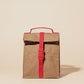 Paper Sack Lunch Cooler with fold-top design, red quick-release buckle, reusable insulated brown bag for lasting chill.