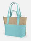 Libra Jute XL Cooler tote bag with blue front pocket and sturdy handles for shopping or beach trips