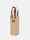 Jute Wine Tote with leather handles and rustic design, perfect for carrying wine bottles to picnics or dinner parties.